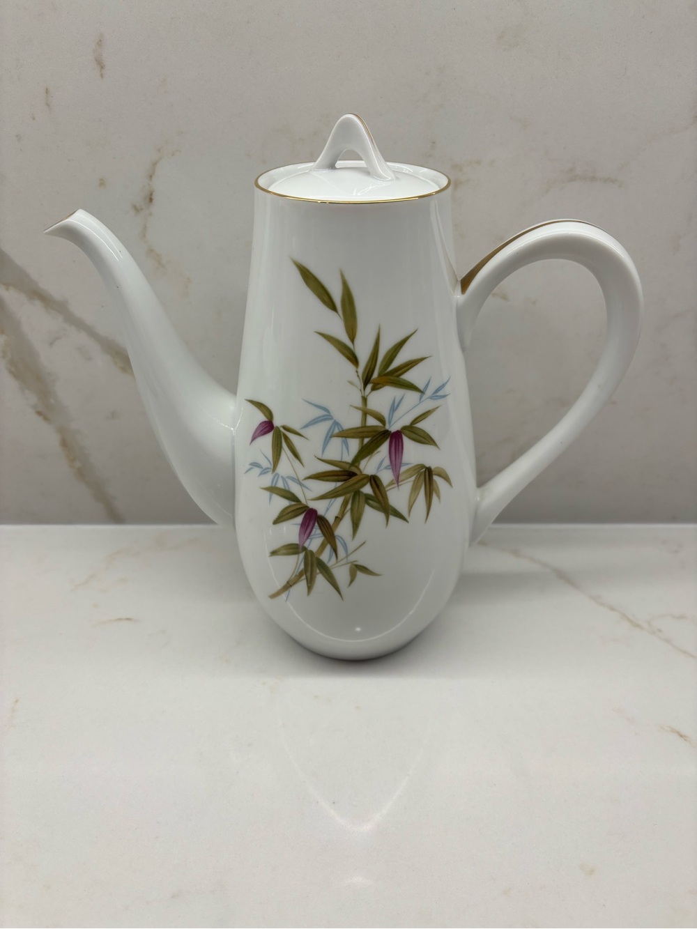 Vintage Sango Japan Porcelain Teapot with Bamboo Design and Gold Trim